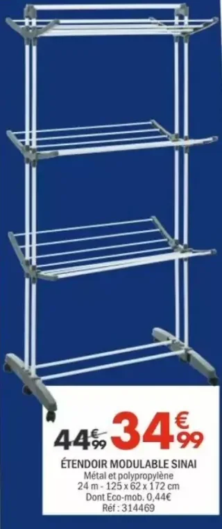 ÉTENDOIR MODULABLE SINAÏ Métal et polypropylène 24 m 125 x 62 x 172 cm