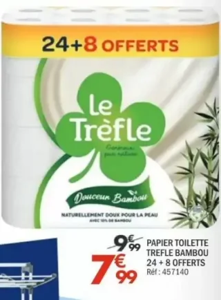 PAPIER TOILETTE TREFLE BAMBOU 24 + 8 OFFERTS
