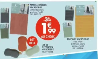 Maxi serpillère microfibre ou Torchon microfibre ou Lot de 3 éponges microfibre