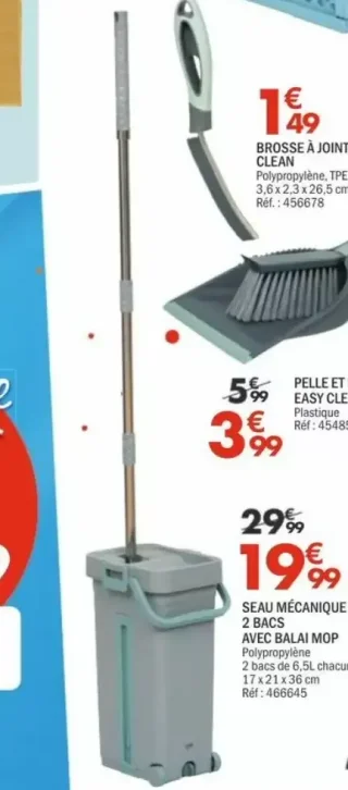 Seau mécanique 2 bacs avec balai mop