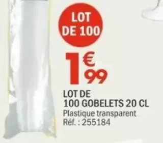 Lot de 100 gobelets 20 cl