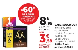 Café Moulu L'Or Intense ou doux ou décaféiné