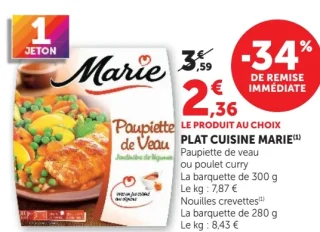 PLAT CUISINE MARIE Paupiette de veau ou poulet curry ou Nouilles crevettes