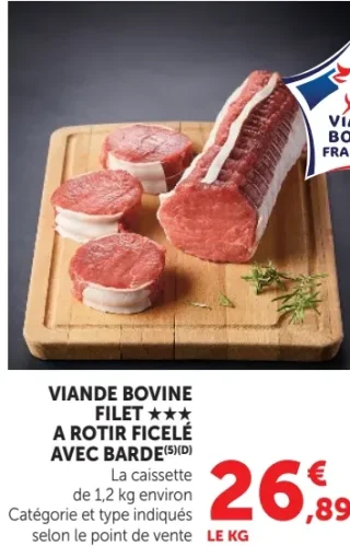 Viande Bovine Filet à rôtir ficelé avec barde