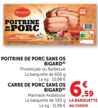 Poitrine de porc sans os ou Carré de porc sans os Bigard