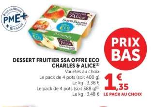 Dessert fruitier sans sucres ajoutés Offre Éco Charles & Alice