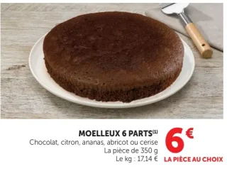 Moelleux 6 Parts Chocolat, citron, ananas, abricot ou cerise