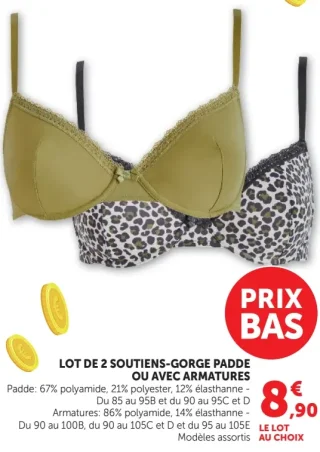 Lot de 2 soutiens-gorge paddé ou avec armatures