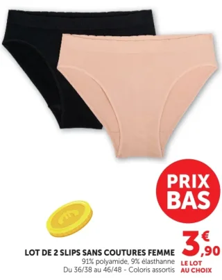 Lot de 2 slips sans coutures femme