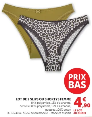 Lot de 2 slips ou shortys femme