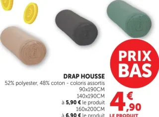 Drap housse 52% polyester, 48% coton