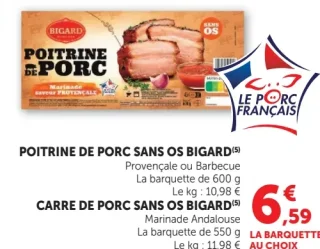 Poitrine de porc ou carré de porc sans os Bigard