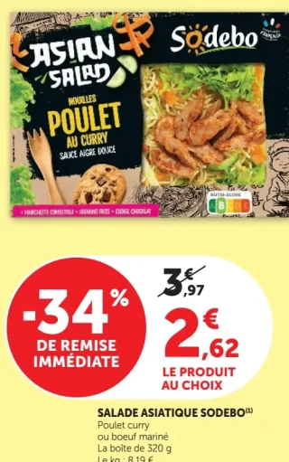 SALADE ASIATIQUE SODEBO Poulet curry ou boeuf mariné