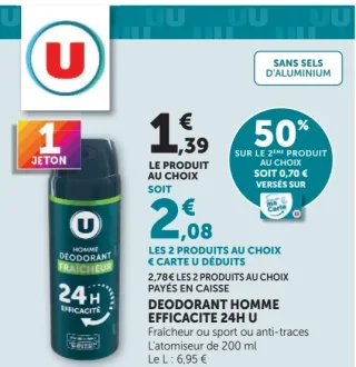 Déodorant Homme Efficacité 24H U