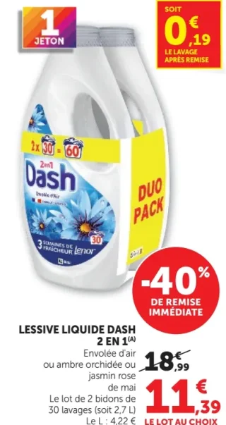 Lessive Liquide Dash 2 en 1
