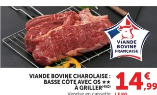 Viande Bovine Charolaise : Basse Côte avec os ** à griller