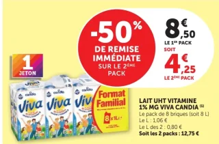 Lait UHT Vitaminé 1% MG Viva Candia