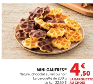 Mini Gaufres Nature, chocolat au lait ou noir