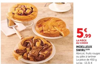Moelleux Swirl Abricot, fruits rouges ou pâte à tartiner
