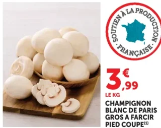 Champignon Blanc de Paris Gros à Farcir Pied Coupé