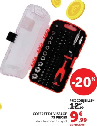 Coffret de vissage 73 pièces avec tournevis à cliquet