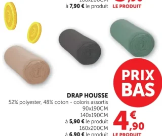 Drap housse 52% polyester 48% coton