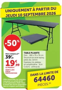Table pliante anthracite 180 x 70 x 74 cm