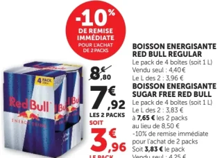 BOISSON ENERGISANTE RED BULL REGULAR / BOISSON ENERGISANTE SUGAR FREE RED BULL