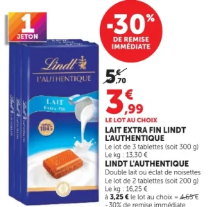 Chocolat Lait Extra Fin Lindt L'Authentique