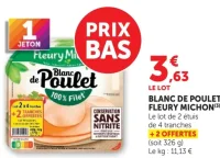 Blanc de poulet Fleury Michon Le lot de 2 étuis de 4 tranches + 2 offertes