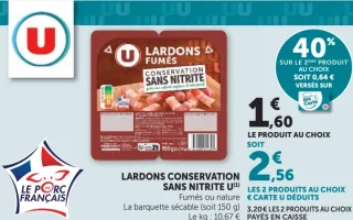 Lardons conservation sans nitrite U Fumés ou nature