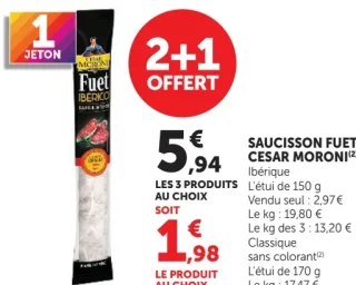 Saucisson fuet Cesar Moroni Ibérique ou Classique sans colorant