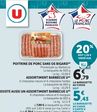 Poitrine de porc sans os Bigard ou Assortiment Barbecue U