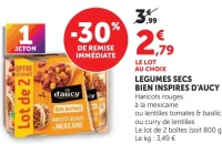 Legumes secs Bien Inspires d'Aucy Haricots rouges à la mexicaine ou lentilles tomates & basilic ou curry de lentilles