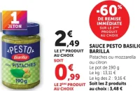 Sauce Pesto Basilic Barilla Pistaches ou mozzarella ou citron