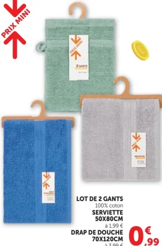 LOT DE 2 GANTS / SERVIETTE / DRAP DE DOUCHE