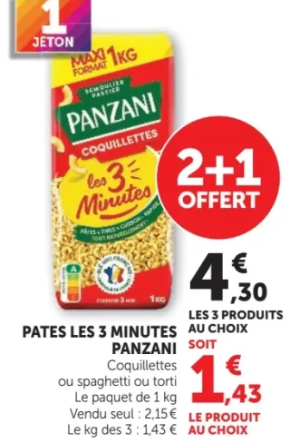 Pates Les 3 Minutes Panzani Coquillettes