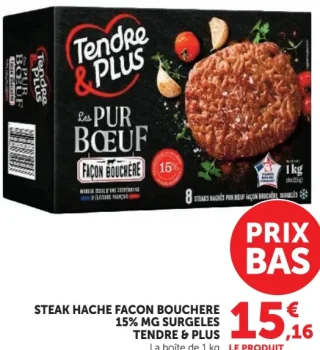 Steaks hachés Pur Bœuf Façon Bouchère Tendre & Plus
