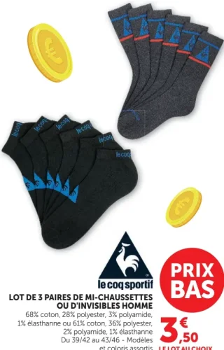 le coq sportif Lot de 3 paires de mi-chaussettes ou d'invisibles homme