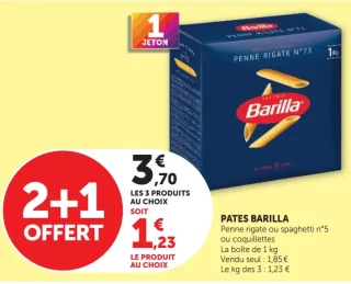 Pâtes Penne rigate ou spaghetti n°5 ou coquillettes Barilla