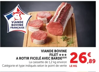 Viande Bovine Filet à rôtir ficelé avec barde
