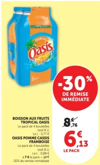 Boisson aux fruits Oasis (Tropical / Pomme Cassis Framboise)