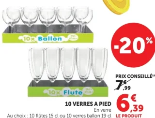 10 verres à pied en verre