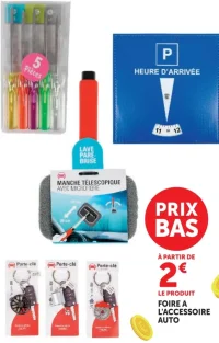 Sélection d'accessoires auto (Porte-clé, Disque de stationnement, Tournevis, Manche télescopique microfibre)