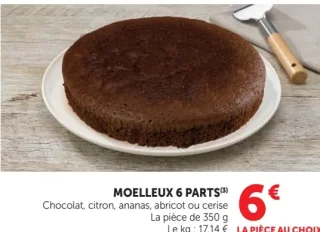 Moelleux 6 parts Chocolat, citron, ananas, abricot ou cerise