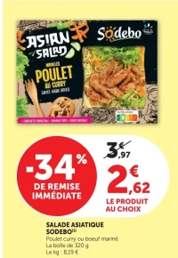 Salade Asiatique Sodebo - Poulet curry ou boeuf mariné