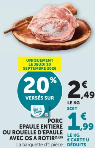 Porc Épaule entière ou rouelle d'épaule avec os à rôtir