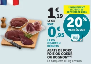 Abats de porc Foie ou coeur ou rognon