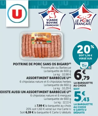 Poitrine de porc sans os Bigard / Assortiment barbecue U