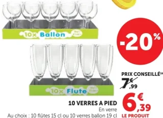 10 Verres à pied (flûtes ou ballons)